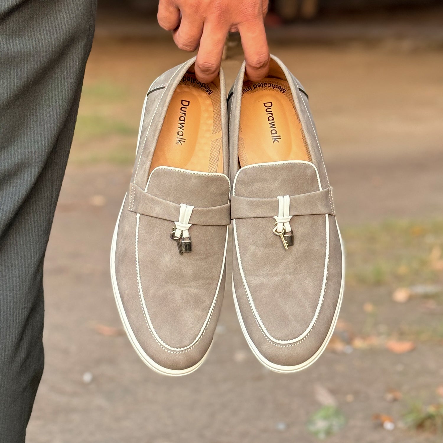Grey Suede Loafers