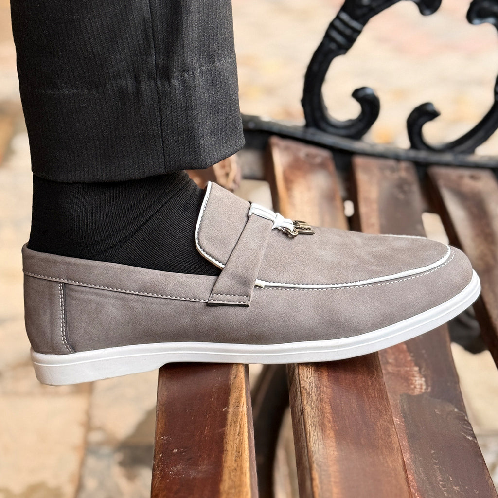Grey Suede Loafers