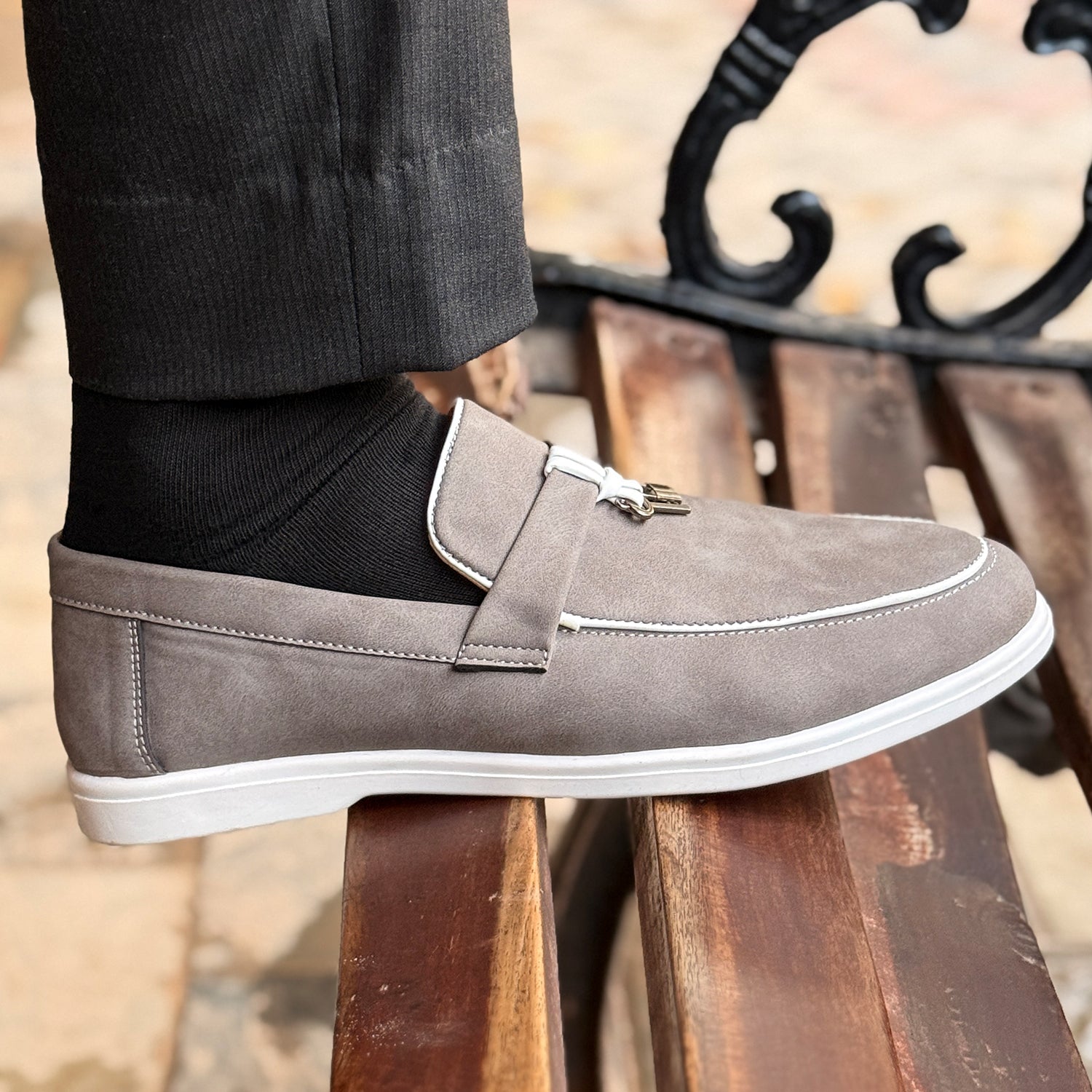 Grey Suede Loafers